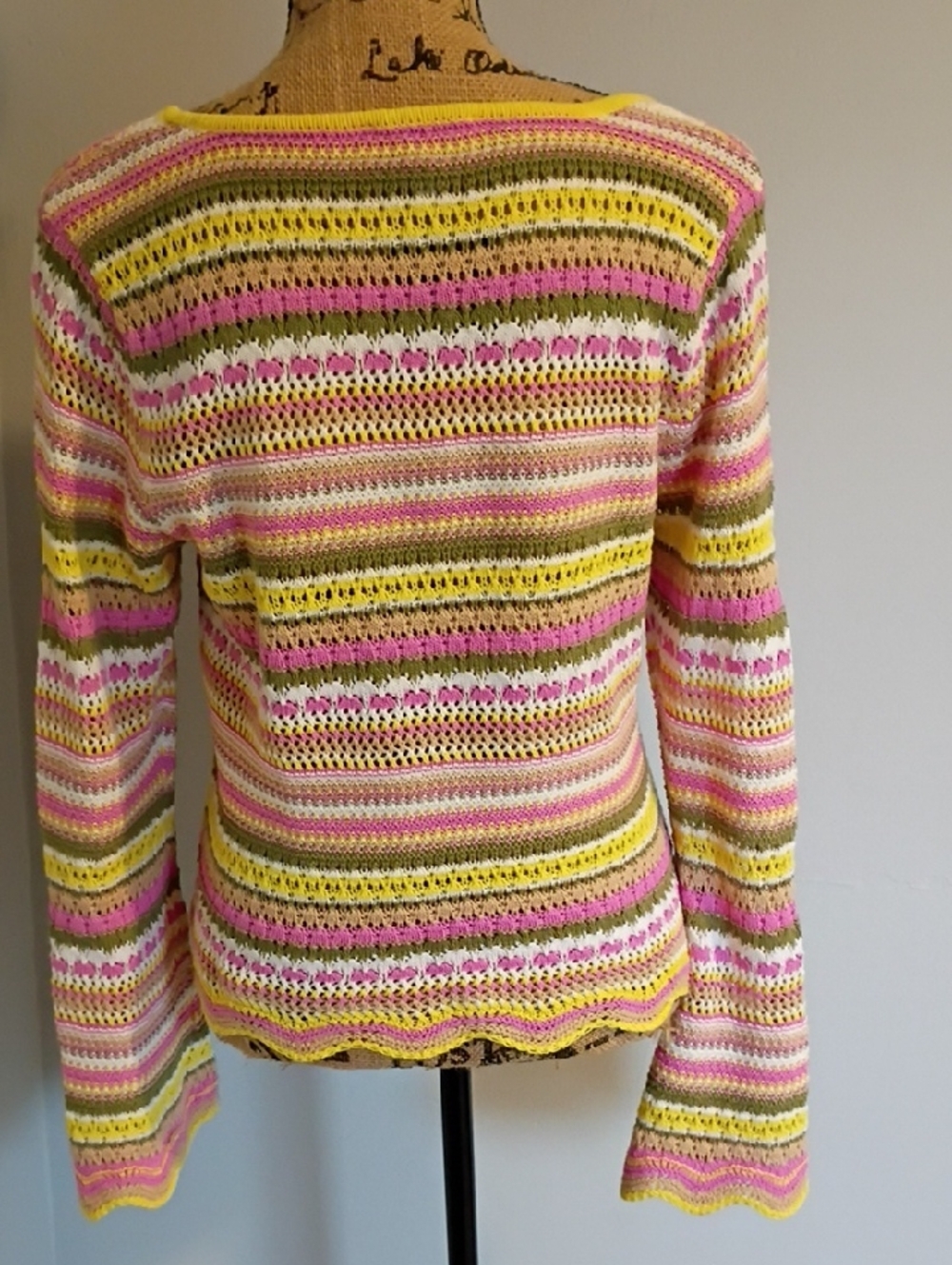 Jessica Simpson Striped Open-Knit Sweater in Yellow, Pink, White, Olive - Picture 4 of 5